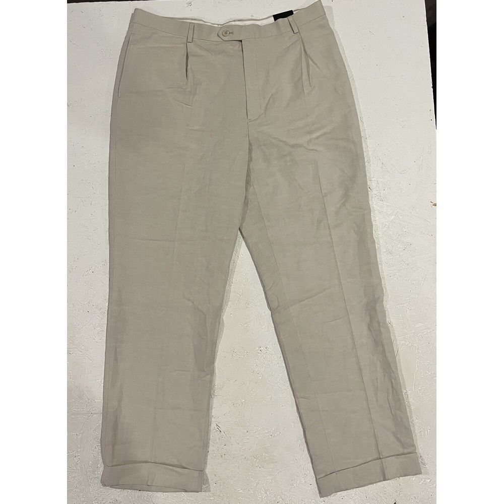 Axcess Liz Claiborne Women's Beige Straight Leg Pants Hemmed 38x32 Rayon